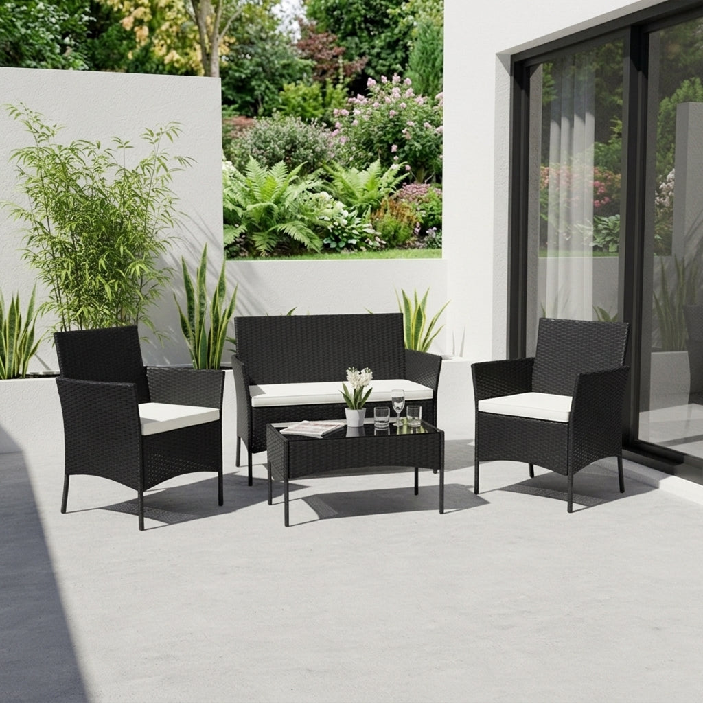 Juego de Sala Exterior Zafiro, Negro y Blanco, con Dos Sillas de una Plaza y una Silla de Dos Plazas