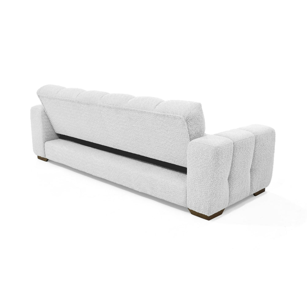 Sofa Cama Miami Reclinable 3 Posiciones 228x91x78 Tela Blanco Matiz Caoba