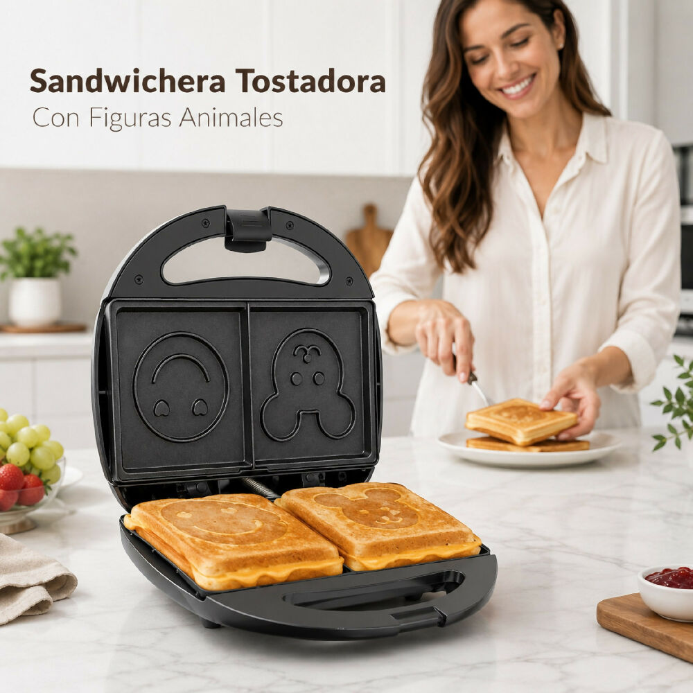 Sandwichera Eléctrica Con Figuras De Animales Tipo Tostadora Intercambiables