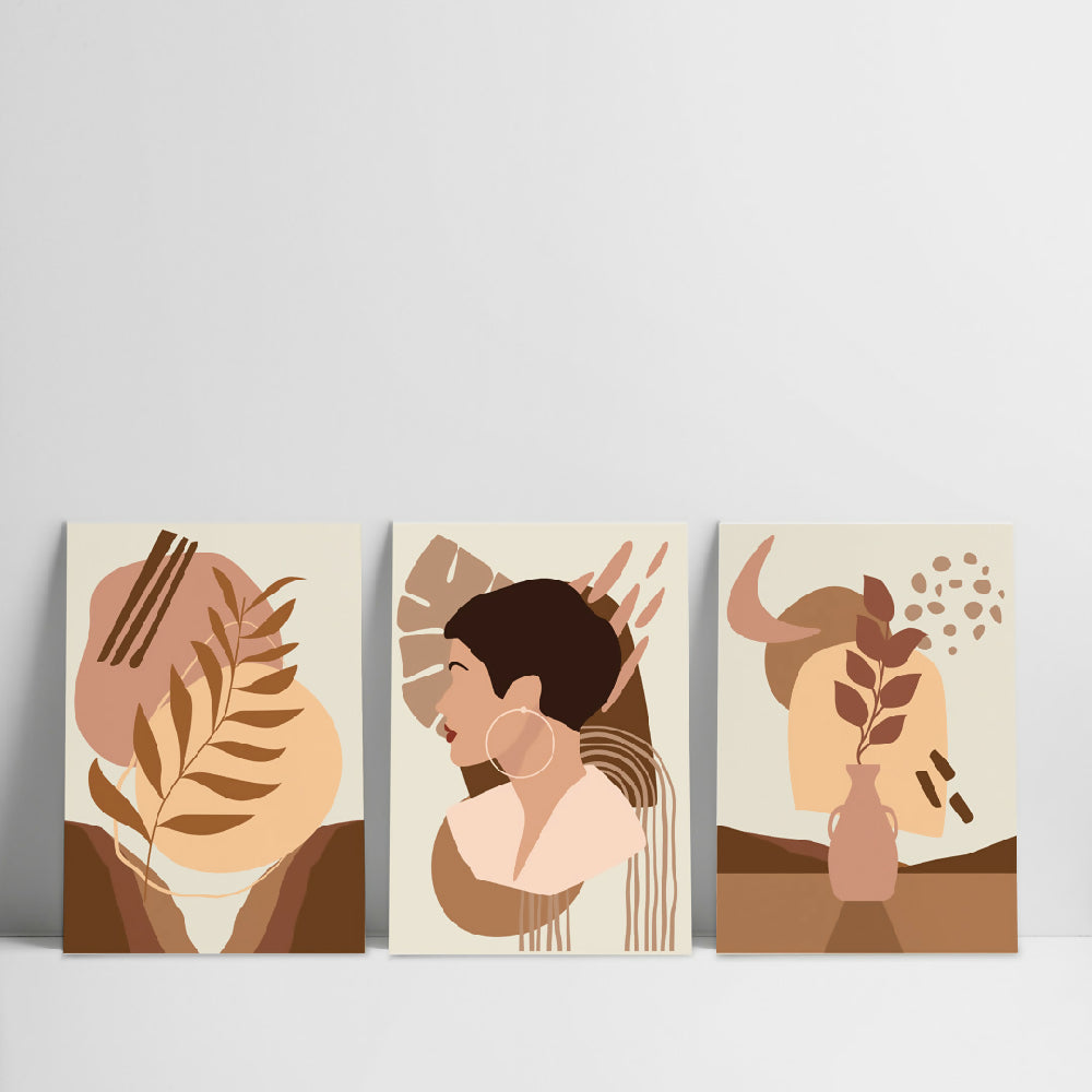 Cuadros decorativos Triptico boho Woman 30x40