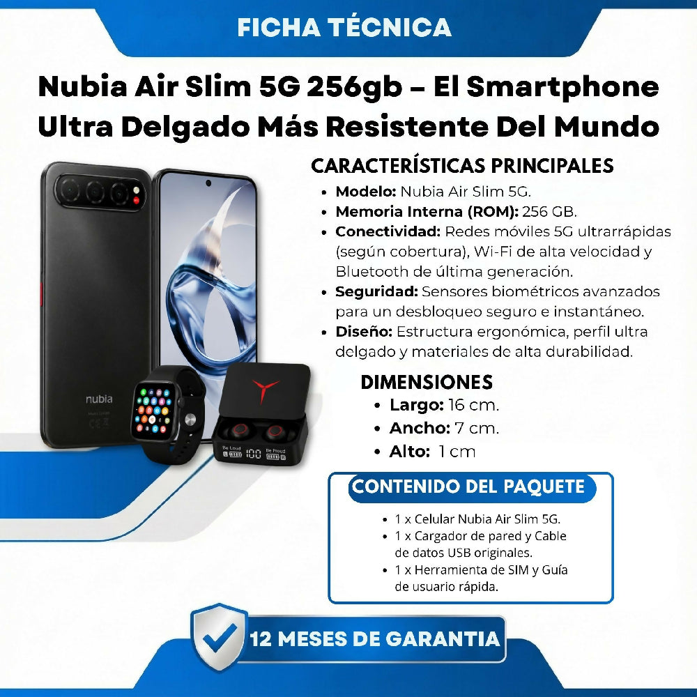 Celular Nubia Air 5G 256GB Combo Negro Con Smartwatch Y Audífonos Gratis