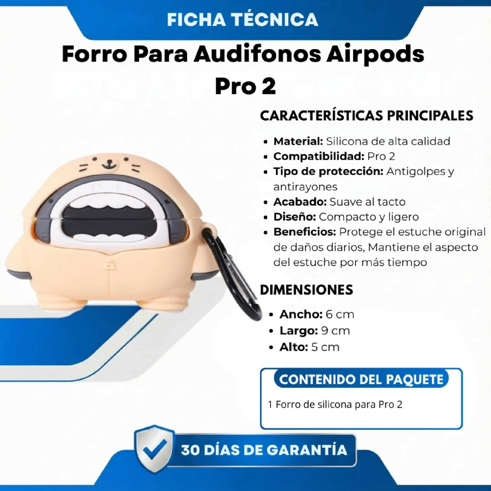 Forro Para Audifonos Airpods Pro 2 Diseño Tiburón Y Protección Anticaídas