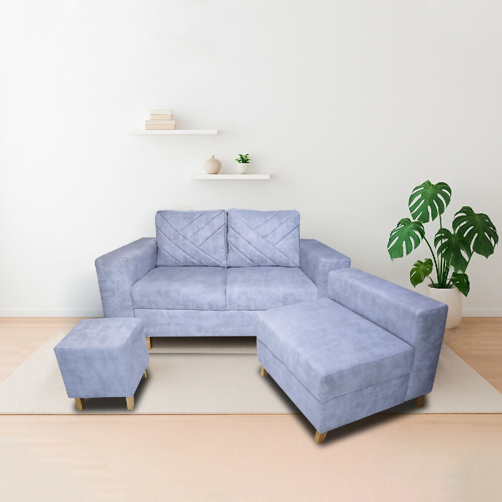 Sala Amsterdam + Silla + Puff en Tela Amigable Con Mascotas 150X72X155 Cm Hielo