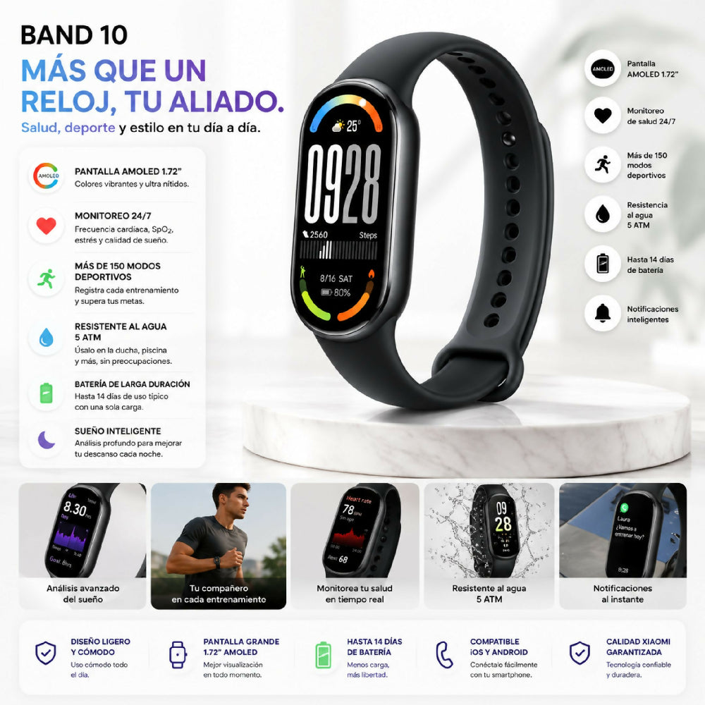Smart Band Xiaomi 10 Pulsera Deportiva Sensor Ritmo Cardíaco Negro