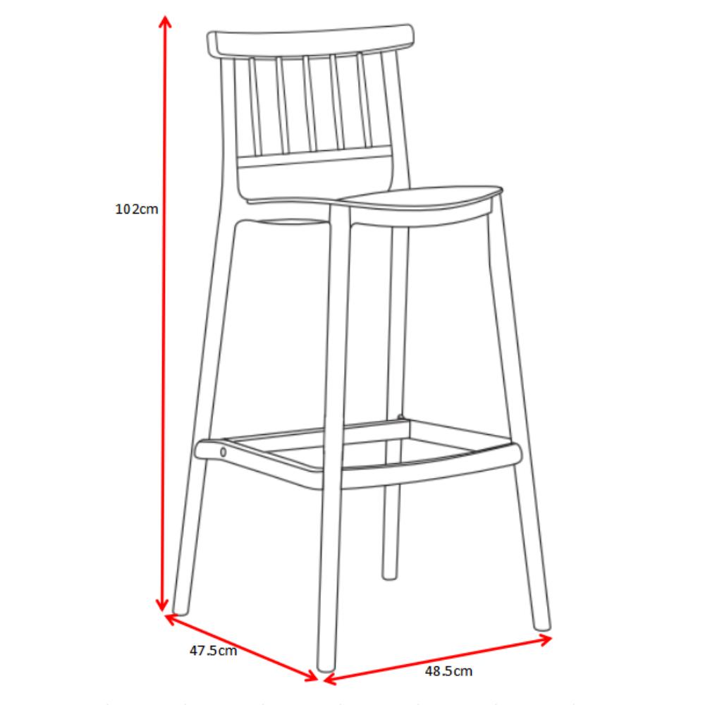 Silla para Bar Oxford, Negro, Con espaldar en barras y diseño minimalista X2