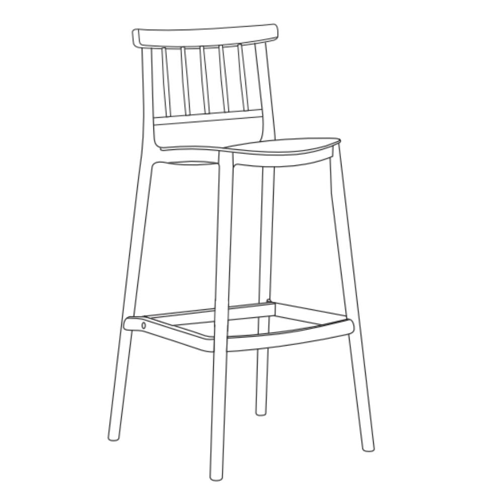 Silla para Bar Oxford, Gris, Con espaldar en barras y diseño minimalista X4