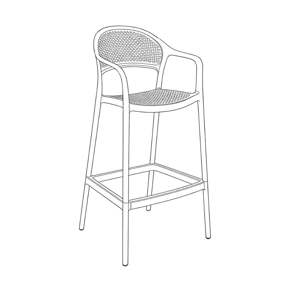 Silla para Bar Curitiva, Negro, Con espaldar traspirable y diseño Minimalista