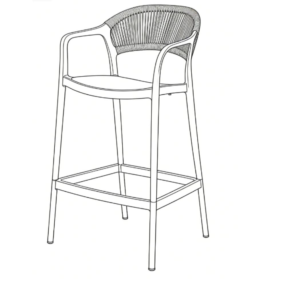 Silla para Bar Bali, Gris, Con espaldar en cuerdas y diseño Moderno X2