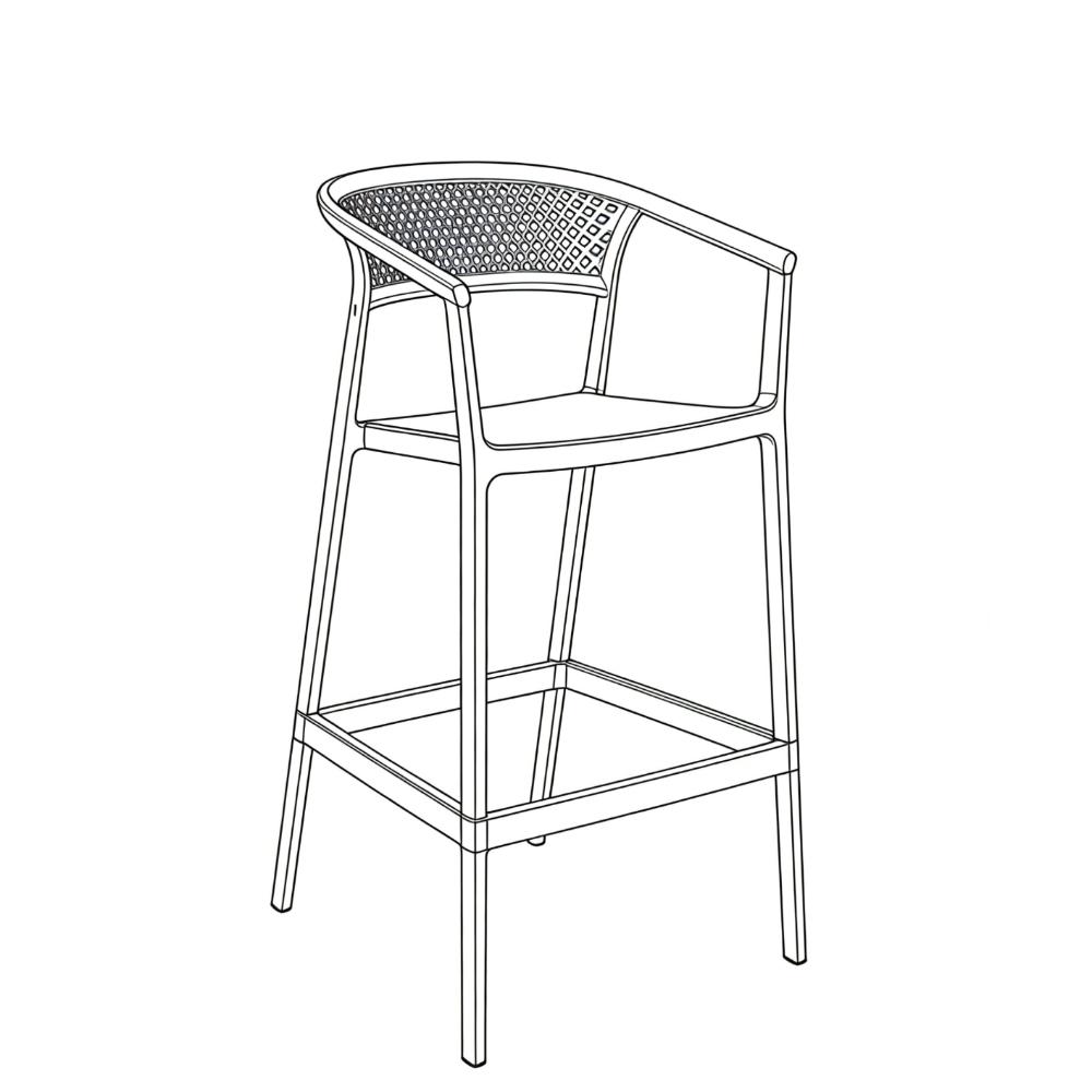 Silla para Bar Salvador, Negro, Con espaldar en malla y diseño Moderno