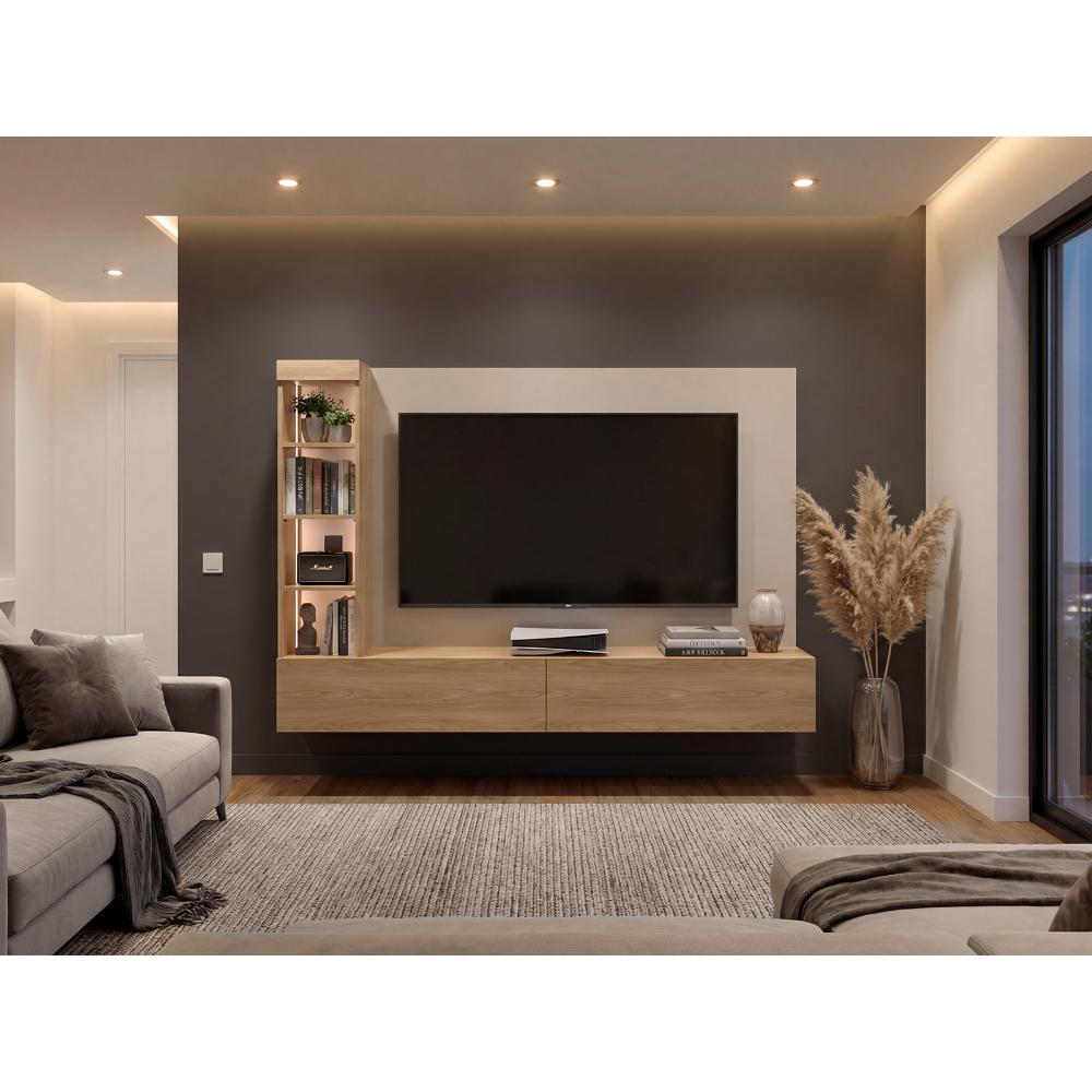Panel de TV Ilus, Capri y Fresno Europeo, con Espacio para Televisor de hasta 65"