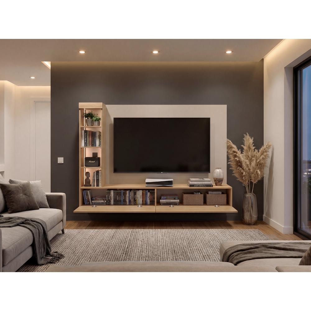 Panel de TV Ilus, Capri y Fresno Europeo, con Espacio para Televisor de hasta 65"