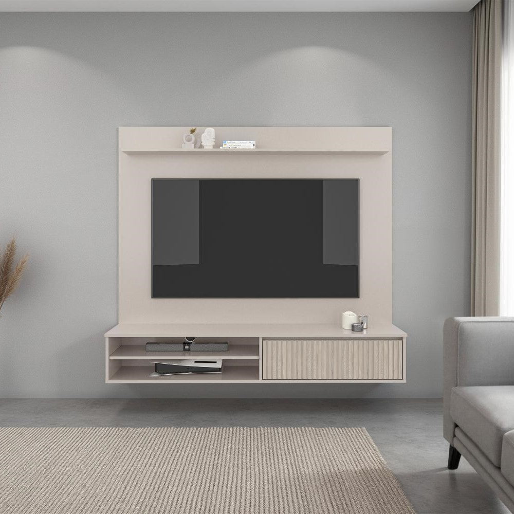Panel de TV Bowie, Capri y Roble Natural, con Superficie para Objetos Decorativos