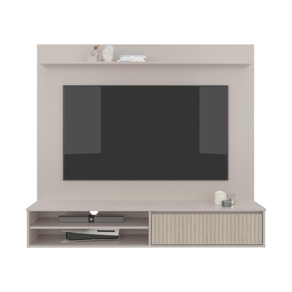 Panel de TV Bowie, Capri y Roble Natural, con Superficie para Objetos Decorativos
