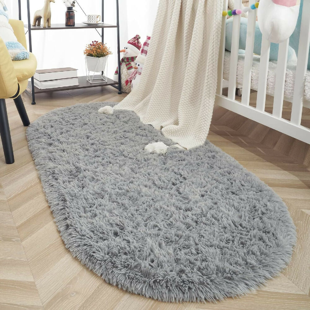 Tapete Pie de Cama Ovalado Gris Claro