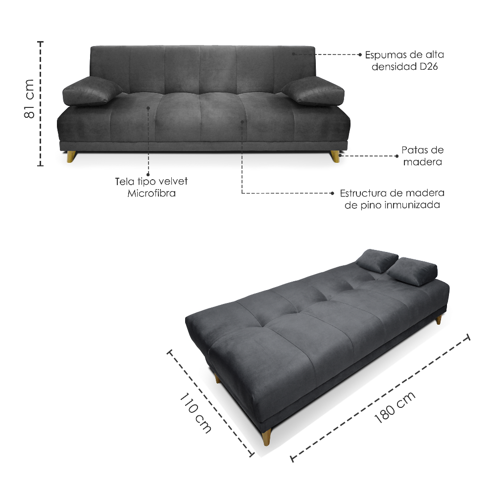 Sofa cama 3 posiciones Sabath 3 Tela Gris