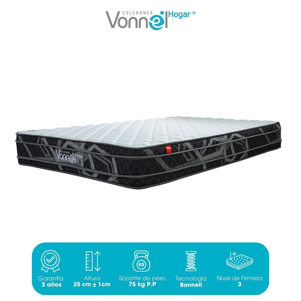 Combo Colchón + Base Cama Marca Vonnel Semidoble (120 X 190 Cm ) Resortado Pl X-S25 Plus