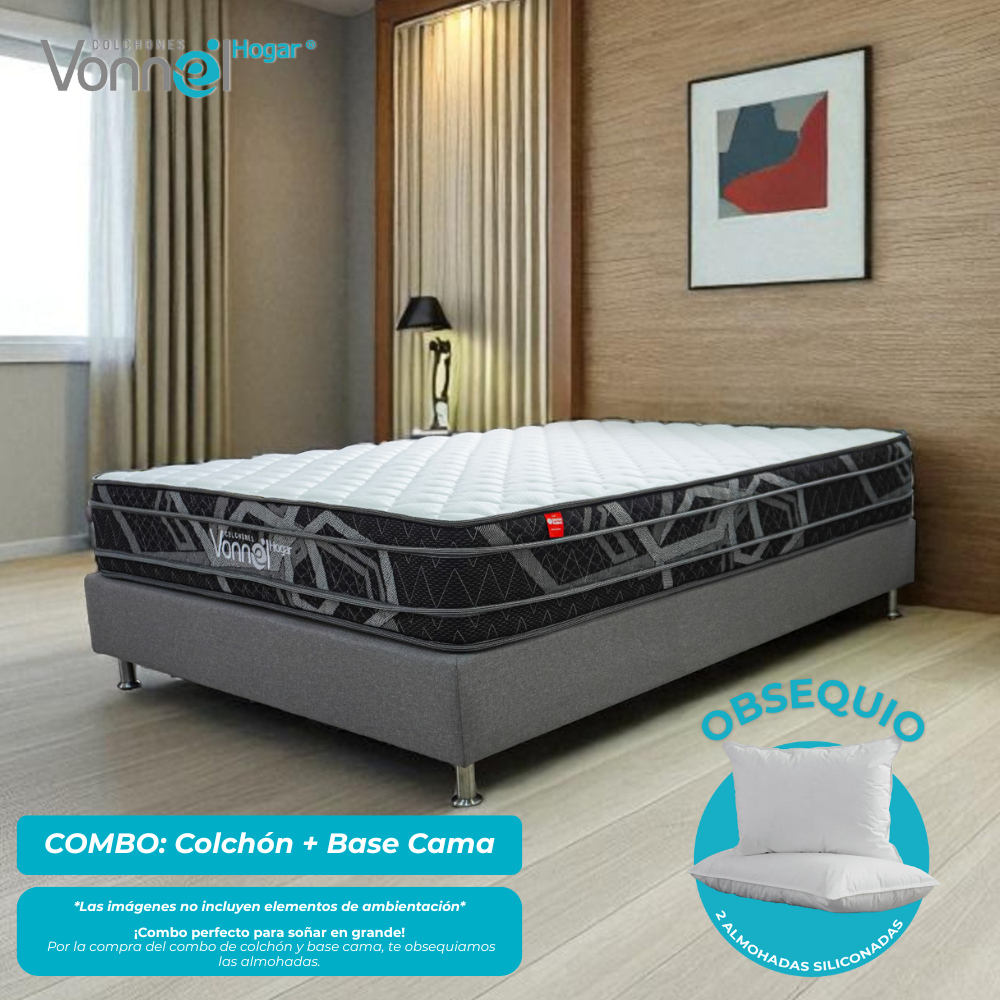 Combo Colchón + Base Cama Marca Vonnel Doble (140 X 190 Cm ) Resortado Pl X-S25 Plus