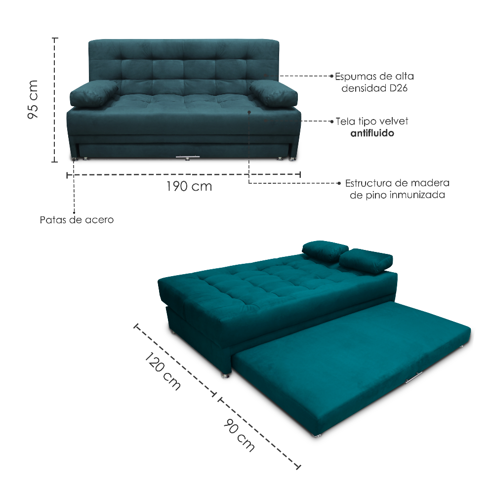 Sofa cama Tarima Nido Matter Tela Turquesa