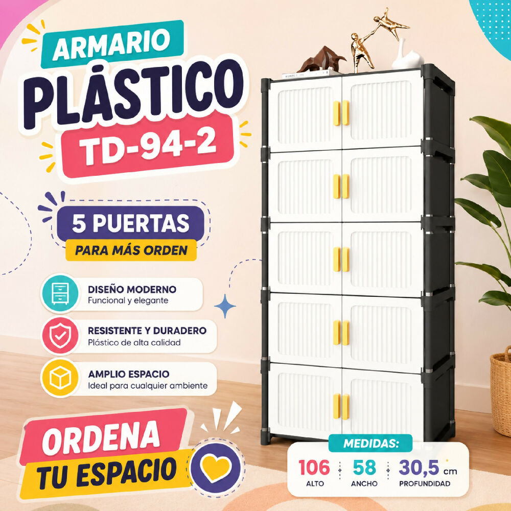 Mueble Organizador 5 Niveles Multiusos Tipo Armario Con Puertas Y Manijas TD-94-2