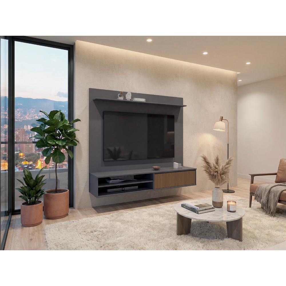 Panel de Tv Bowie, Plomo y Ocaso, Con diseño moderno, superficie para objetos decorativos