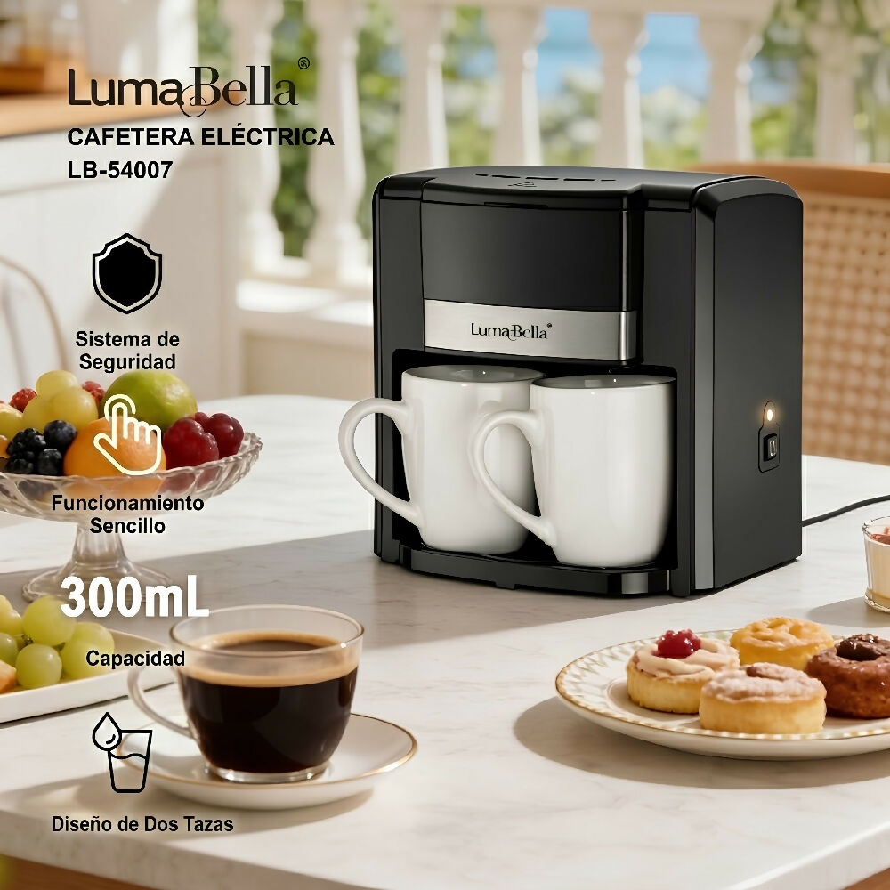 Cafetera Eléctrica Dos Tazas LB-54007 Diseño Compacto para Hogar