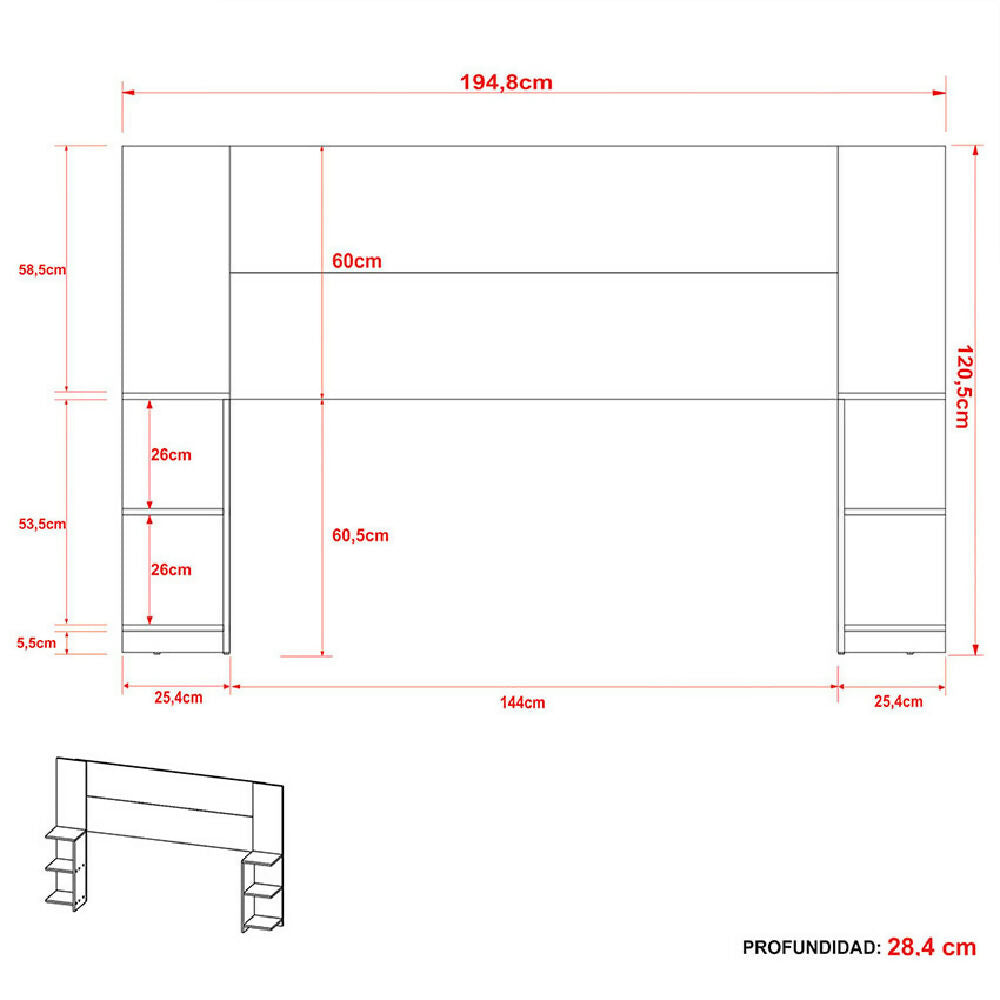 Cabecero Ajustable de 112 a 144 cm Phoenix - Nogal