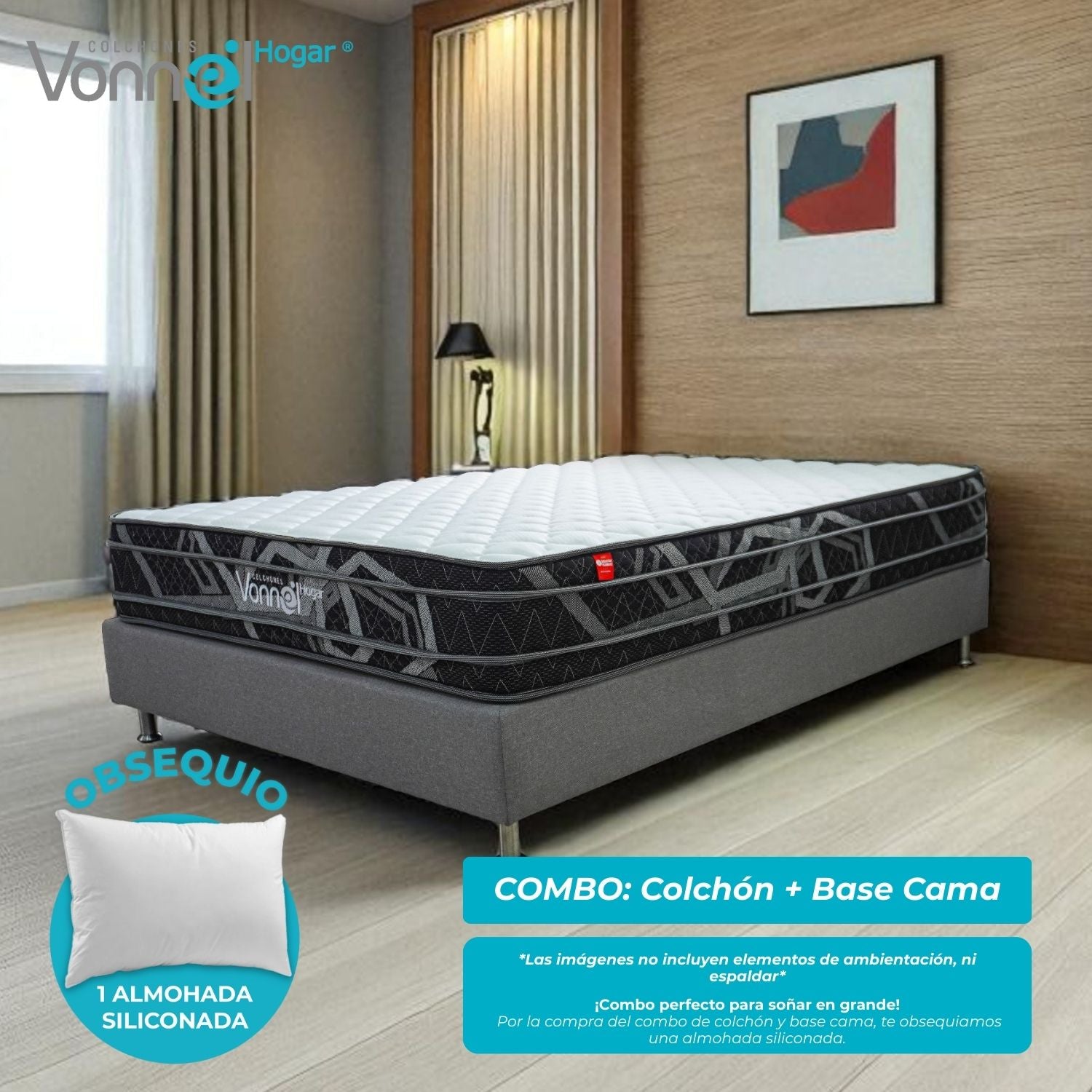 Combo Colchón + Base Cama Marca Vonnel Semidoble (120 X 190 Cm ) Resortado Pl X-S25 Plus
