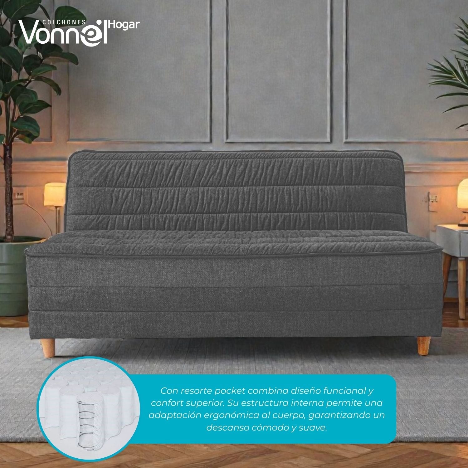 Sofá Cama Europeo Marca Vonnel (120X180 Cm) Plata