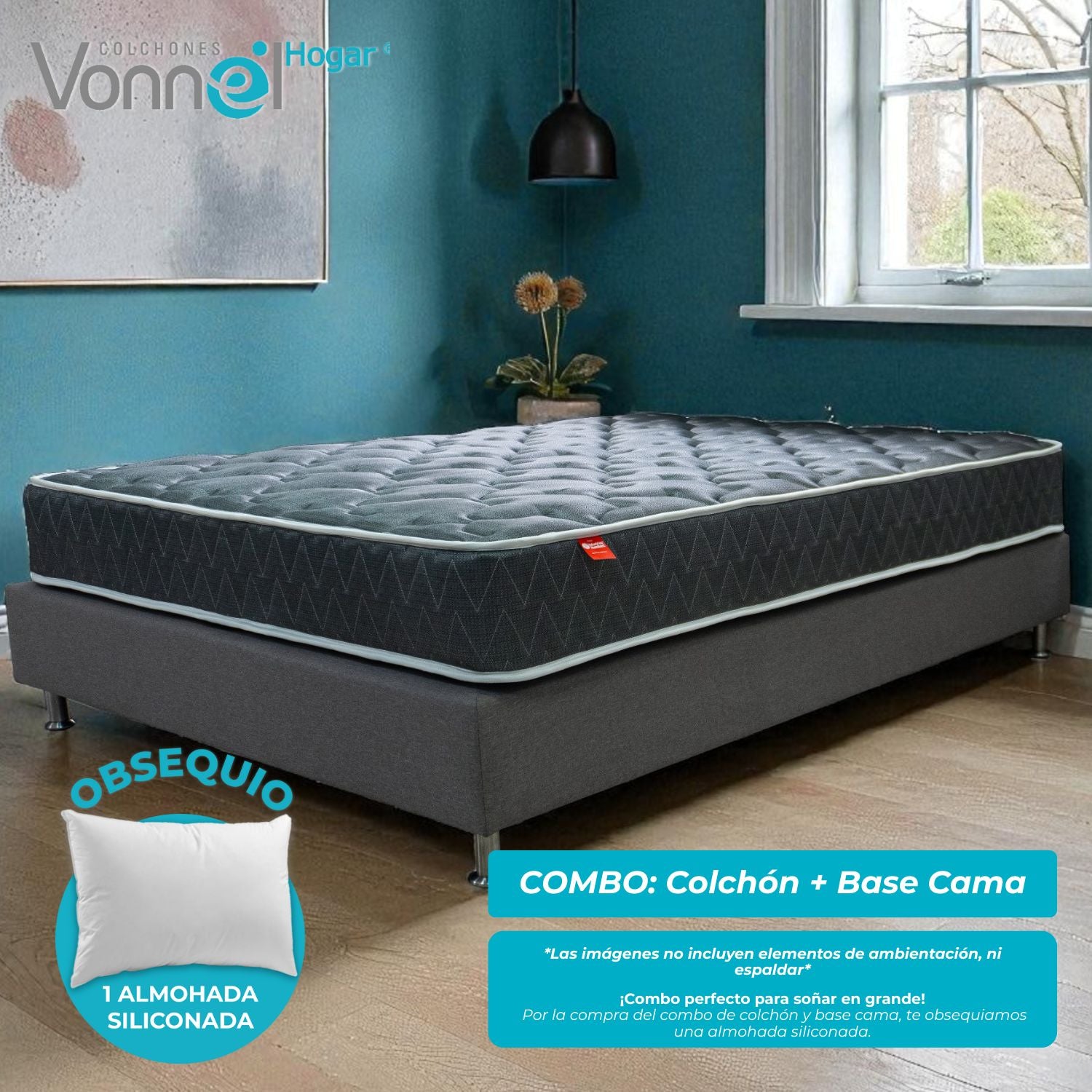 Combo Colchon + Basecama Marca Vonnel Semidoble (120 X 190 Cm ) Resortado Ortopedic