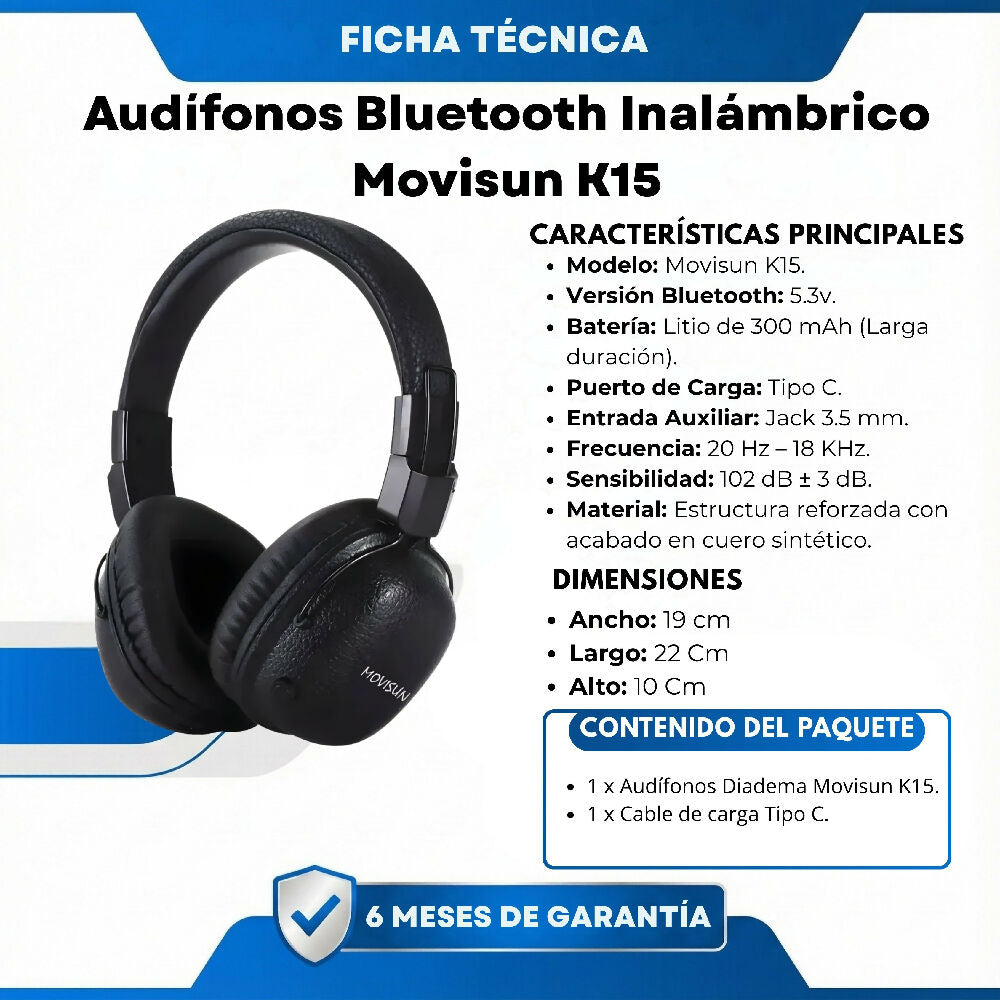 Audífonos Bluetooth Inalámbrico Movisun K15 Con Sonido HD Y Bajos Profundos