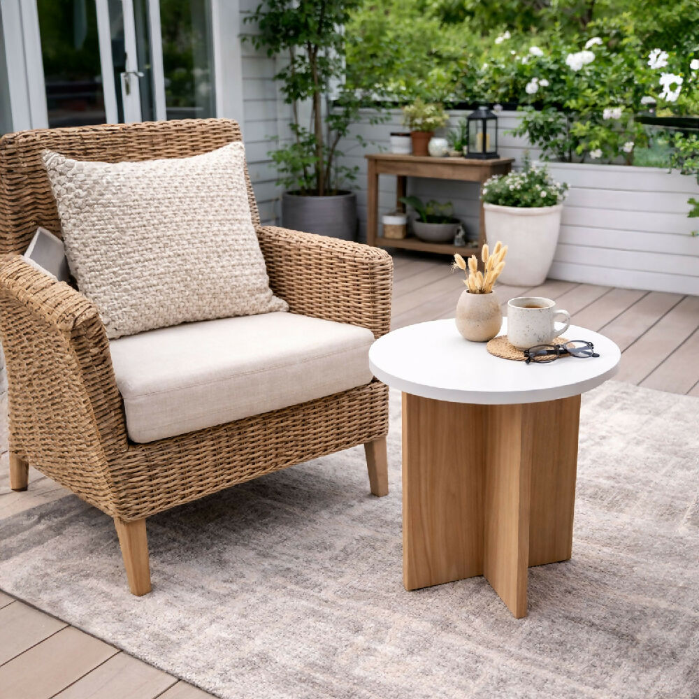 Mesa Auxiliar Lenon, Madera Natural y Blanco