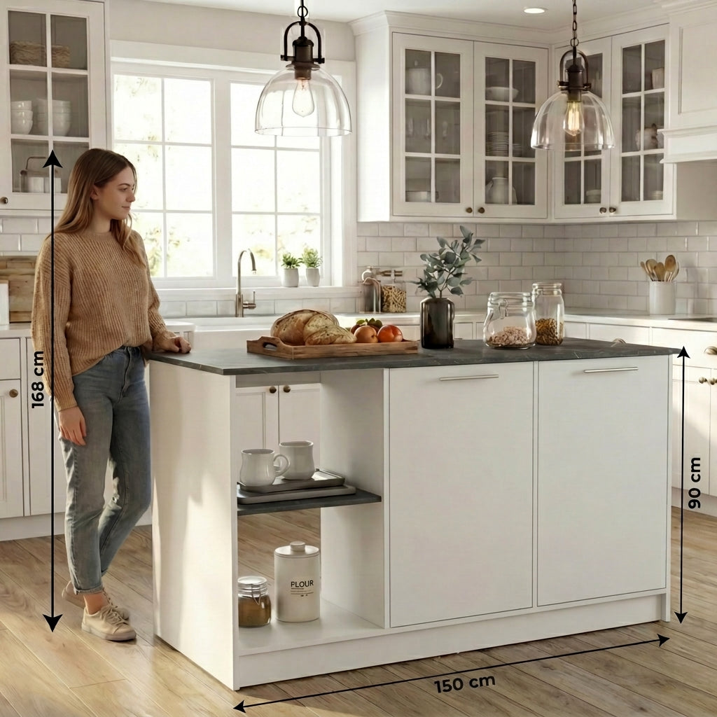 Barra de Cocina Samara, Blanco y Piedra, con Tres Entrepaños ZF