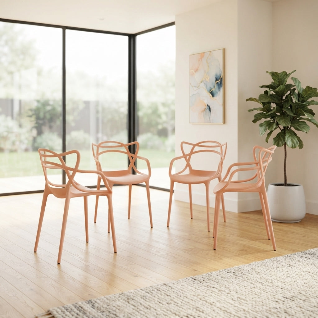Set de 4 Sillas Palermo, Color Mandarina, con Espaldar y Diseño Moderno