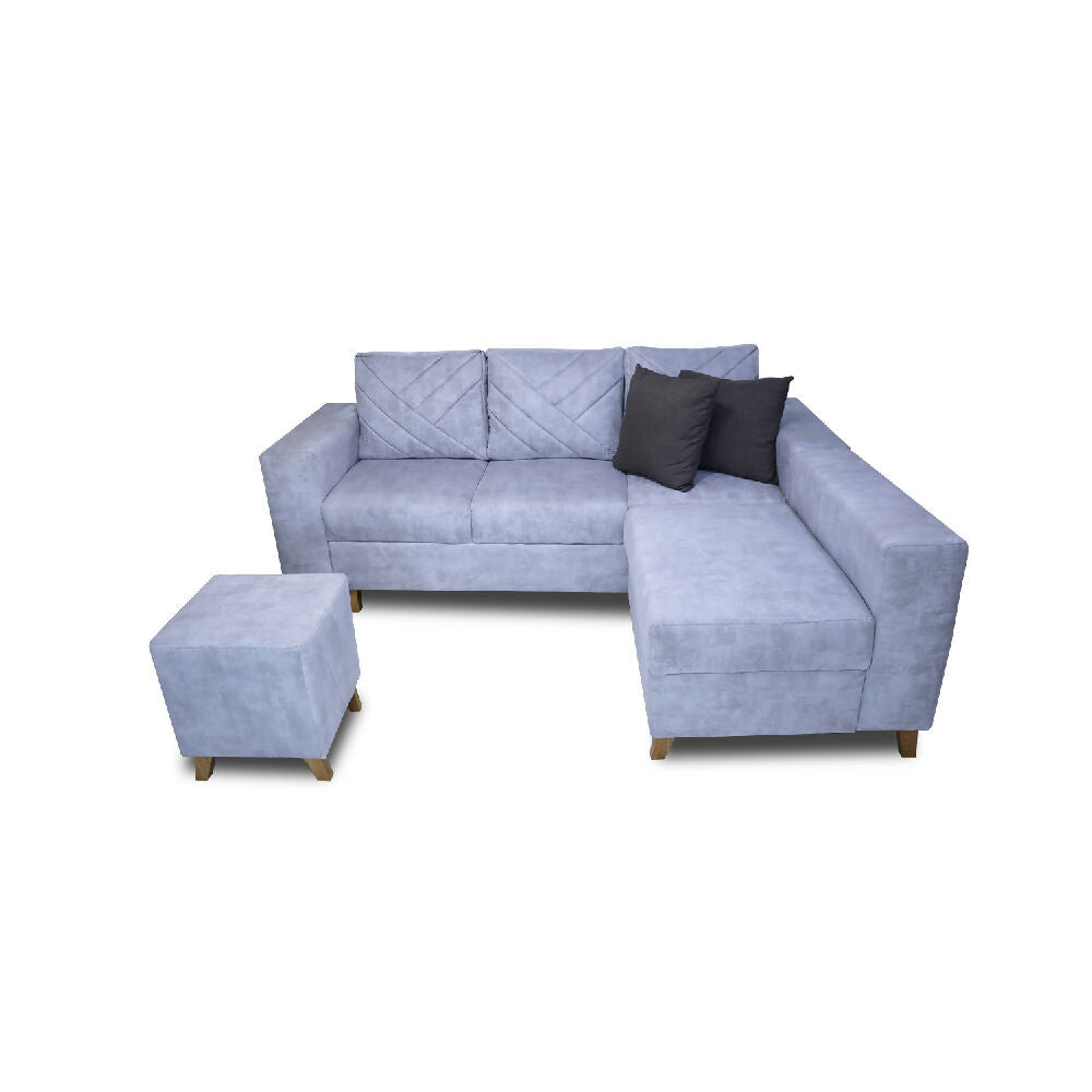 Sala Amsterdam + Silla + Puff en Tela Amiglable Con Mascotas 205X72X155 Cm Hielo