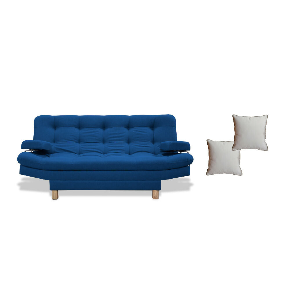 Sofacama Brunner 3 Posiciones Con Brazos extraíbles Azul Petróleo + Cojines Decorativos