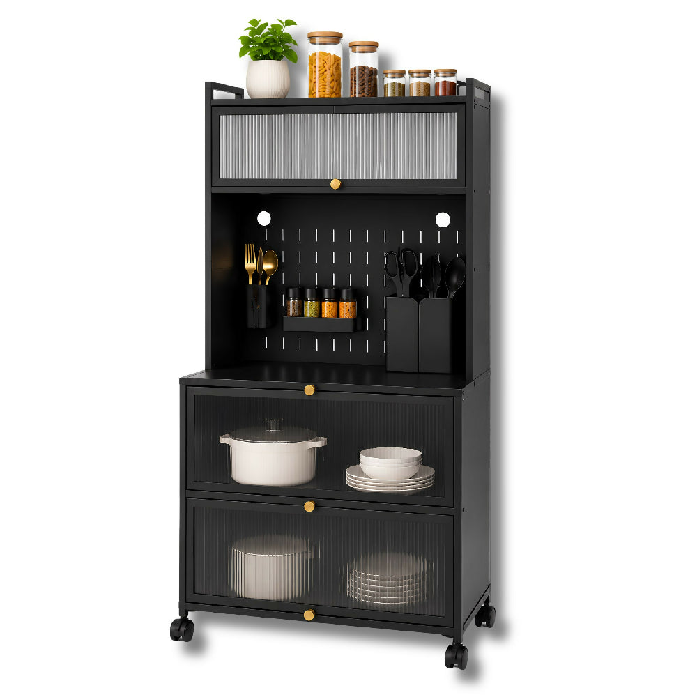 Estante Organizador De 60 CM Cocina Rodante Con Gabinetes Y Soportes