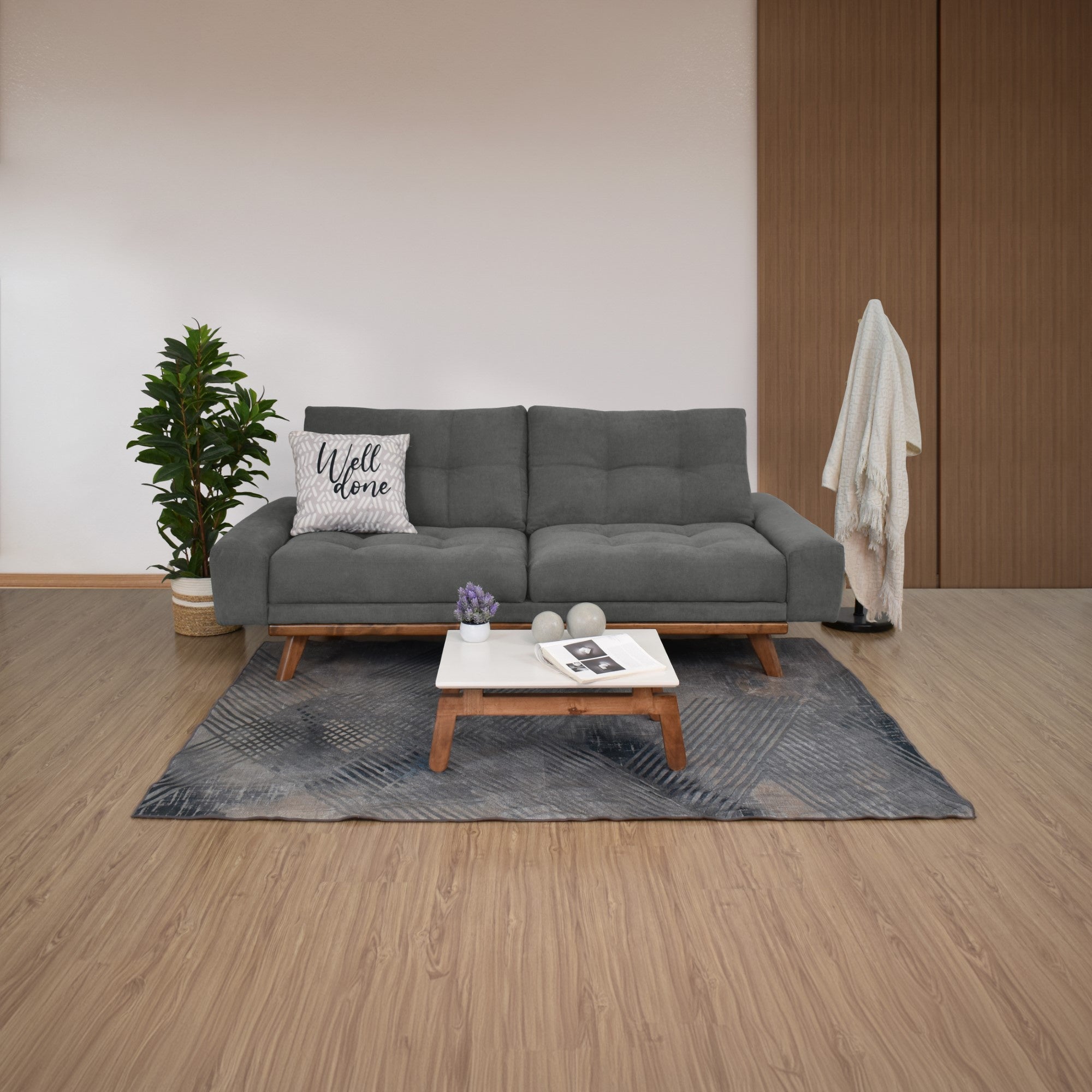 Set Sofa Suiza Tela Gris y Mesa de Centro Segovia
