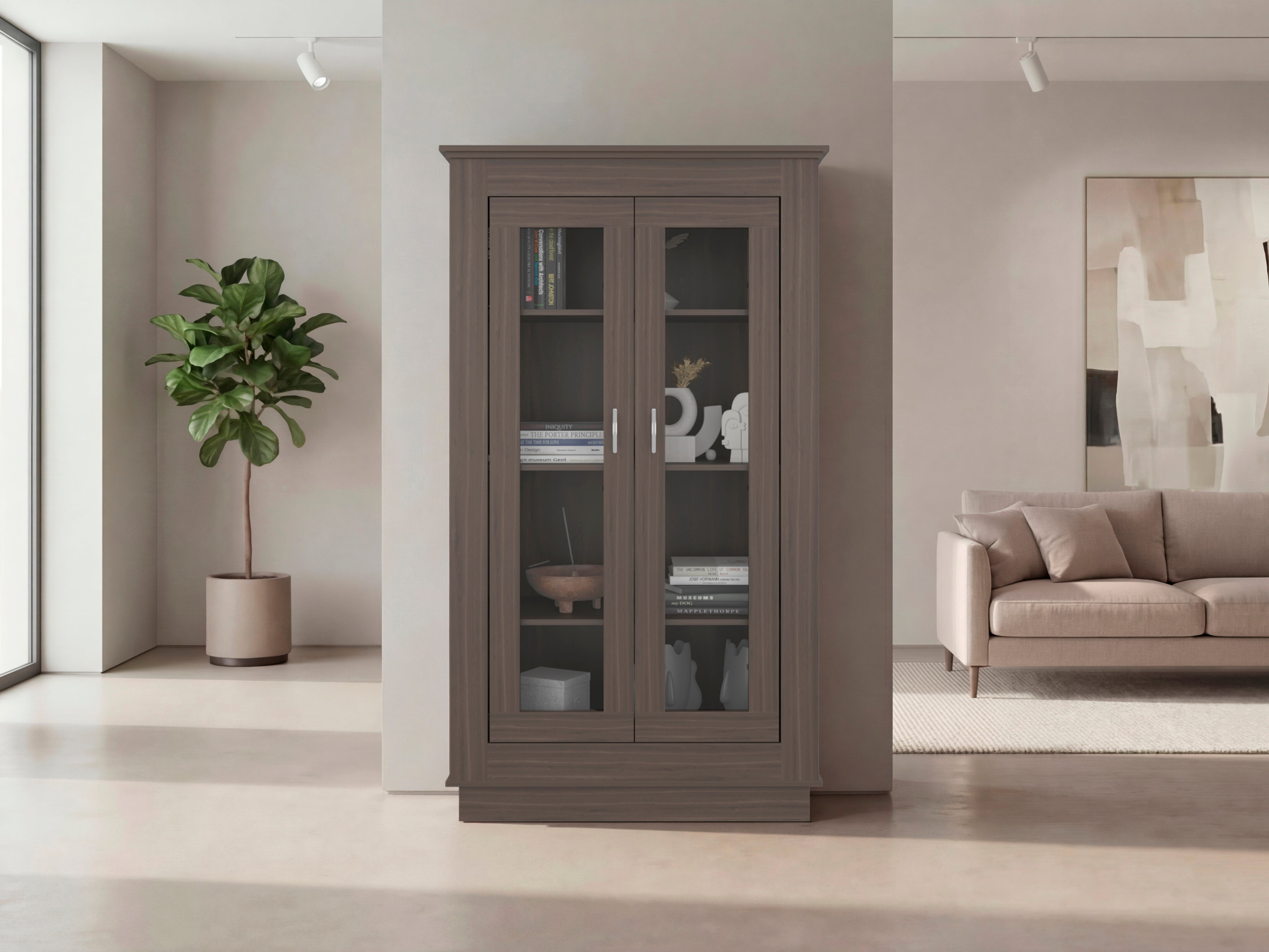 Mueble Multiusos Nereida, Avellana, con Dos Puertas Abatibles y Múltiples Entrepaños