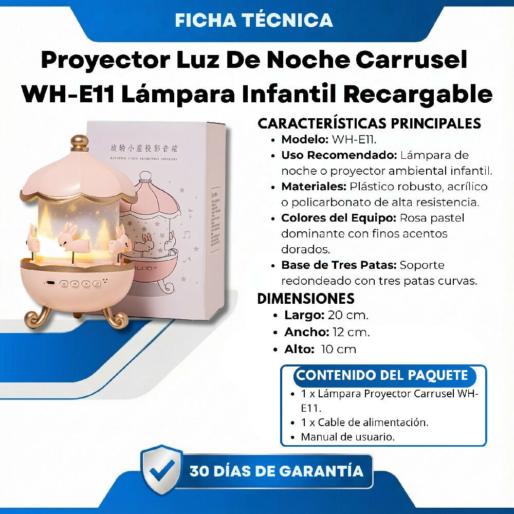 Proyector Luz De Noche Carrusel WH-E11 Lámpara Infantil Recargable