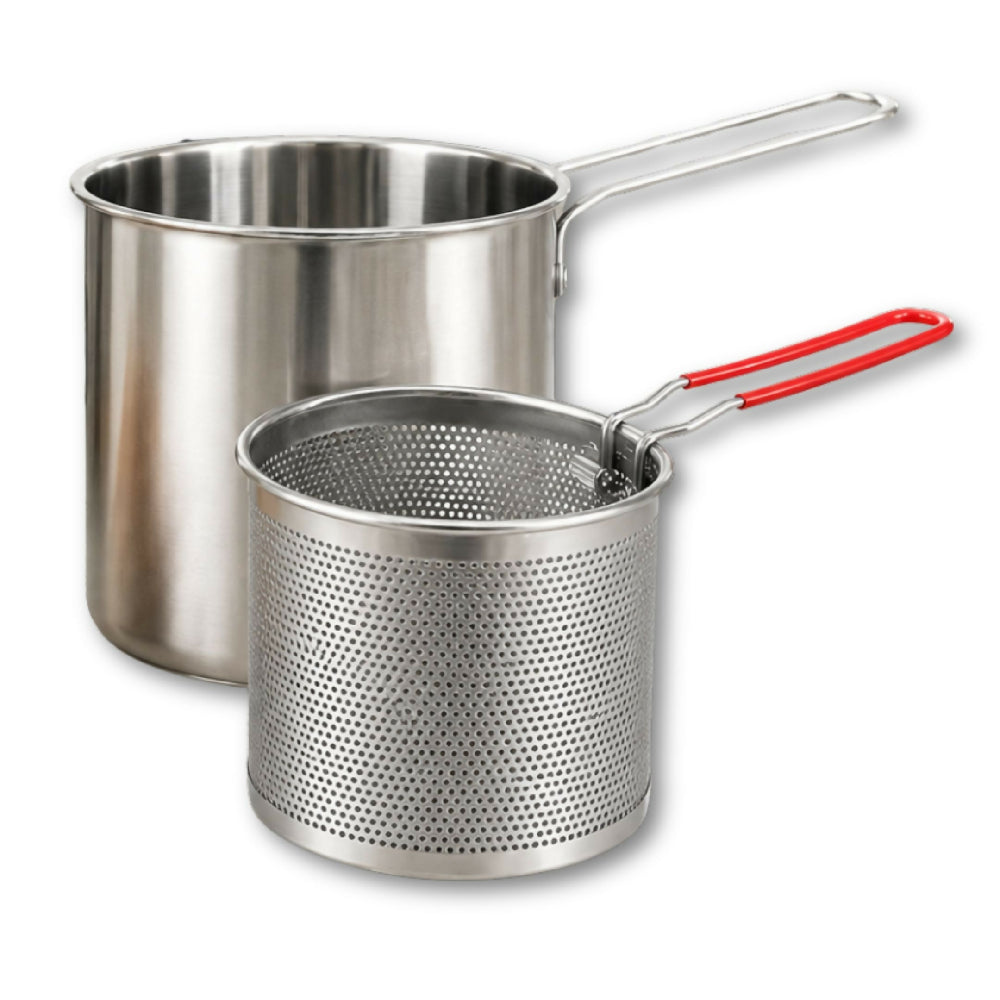 Olla Freidora De Acero Inoxidable + Cesta Escurre El Exceso De Aceite Al Instante