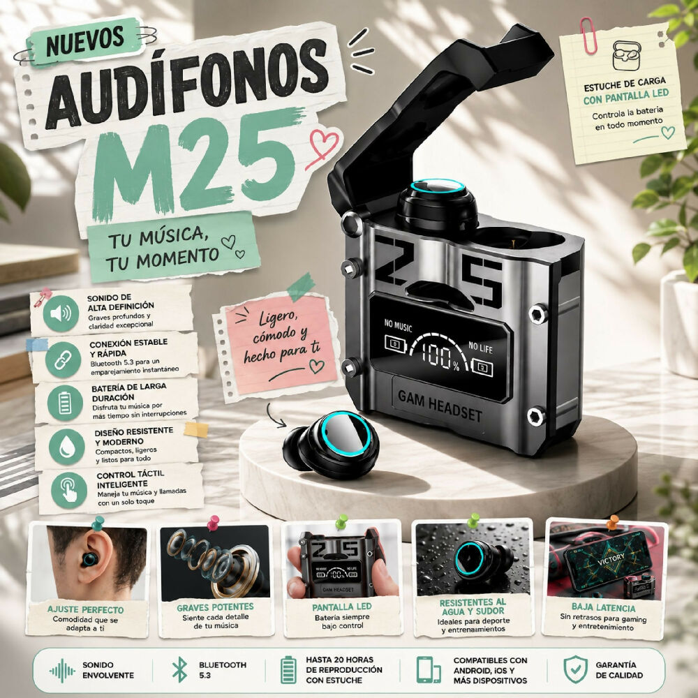 Audífonos Inalámbricos Gamer M25 Conexión Bluetooth 5.3 Y Cancelación De Ruido