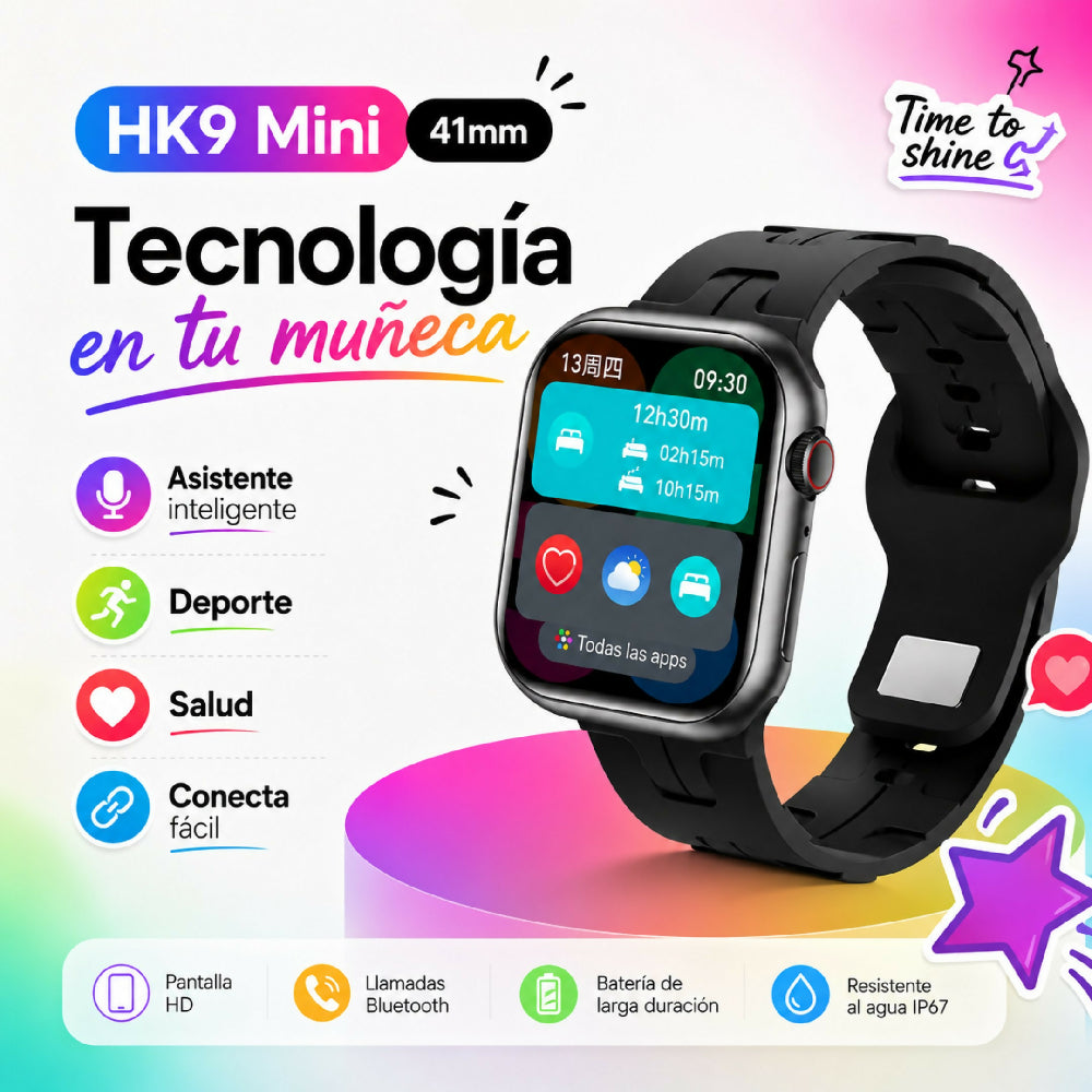 Smartwatch Wearfit HK9 Mini 41mm Pantalla AMOLED Llamadas Bluetooth Y ChatGPT Negro