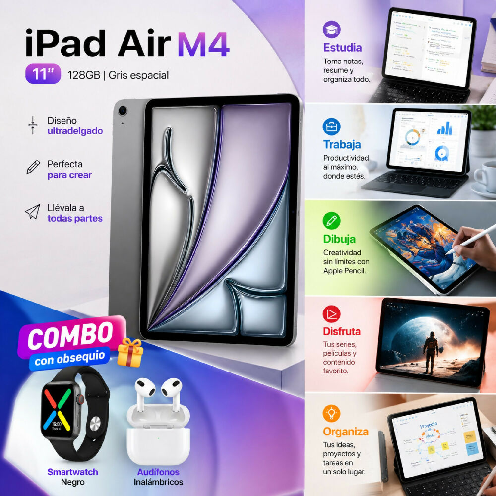 Tablet Apple Ipad Air M4 De 11 Pulgadas 128gb Wifi Diseño Ultrafino Gris + Obsequio