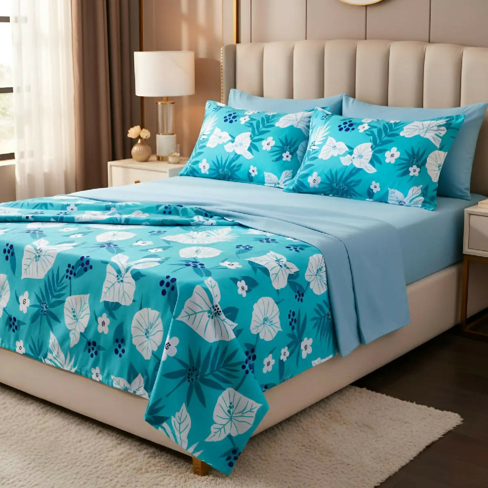 Juego de Sábanas Cama Sencilla 300 Hilos 100% Algodón Bahía Azul Turquesa