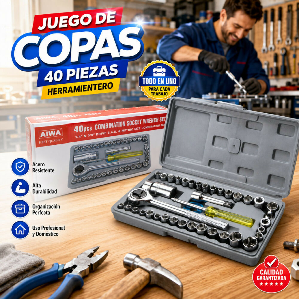 Juego De Copas 40 Piezas Kit De Herramientas Manuales Para Mecánica