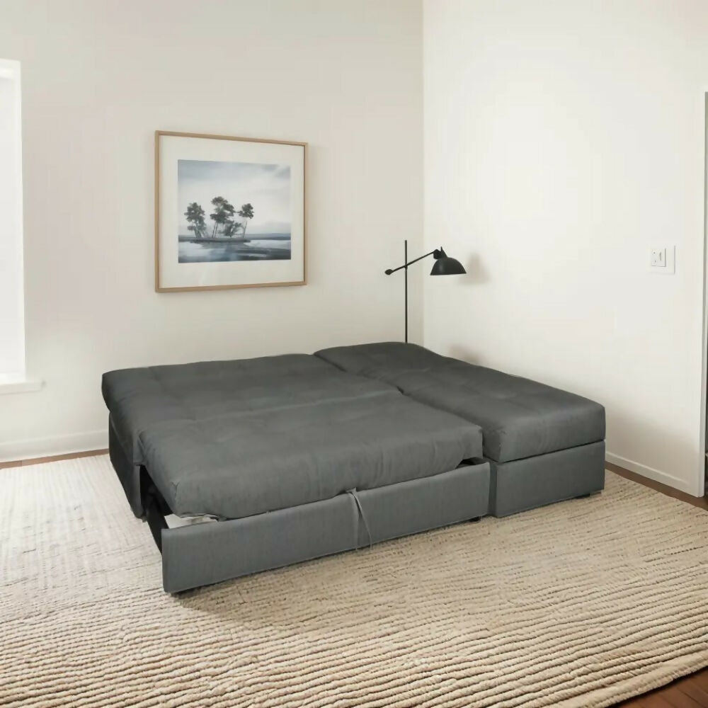 Sofá Cama Angela En L Con Brazos Tela Gris