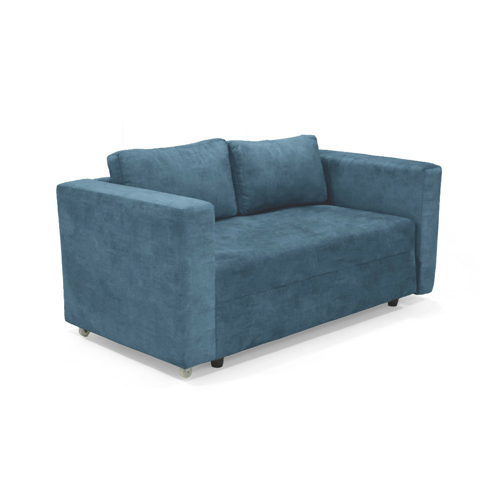 Sofa Cama Baxter 160x80x68 Con Baul Tela Azul