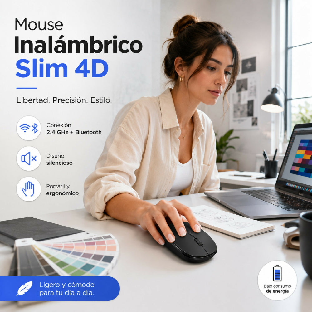 Mouse Inalámbrico Económico 4D Con Conexión Estable De 2.4 Ghz Y Diseño Ergonómico