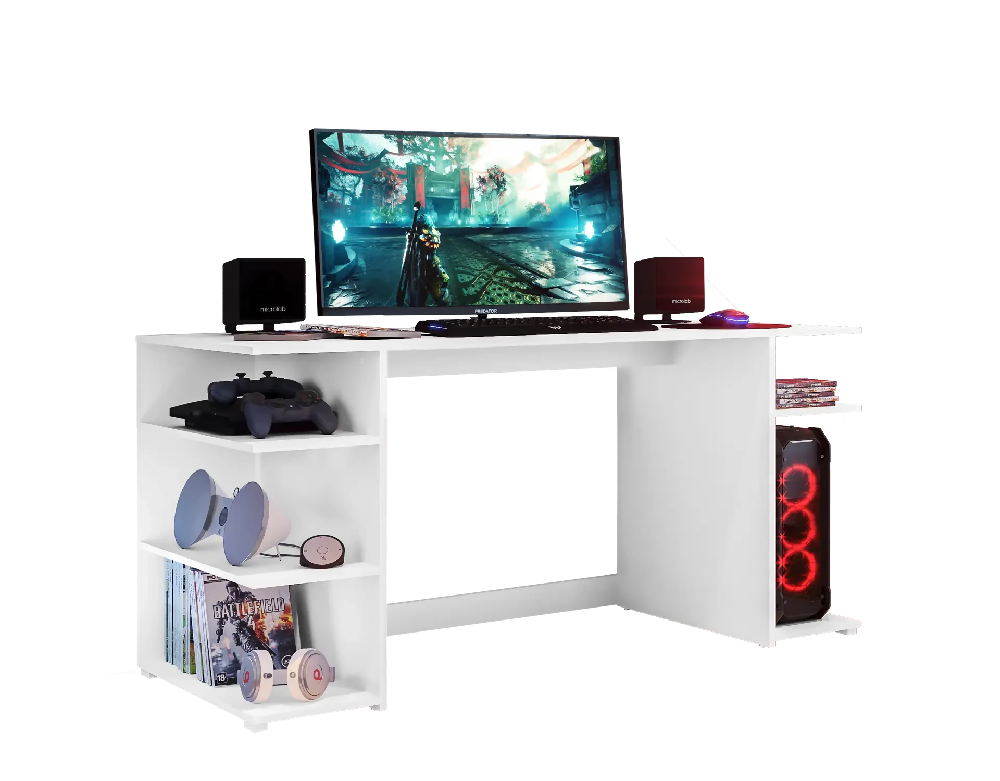 Escritorio Gamer 3 Estantes Blanco