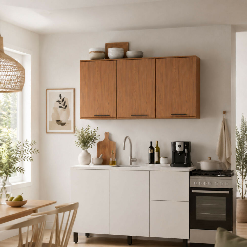 Cocina 120 cm Dominica 5 Puertas 2 Cajones - Natural/Blanco Apagado